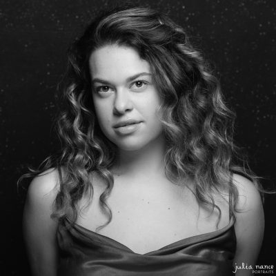 Black and white portrait of woman in Melbourne portrait studio